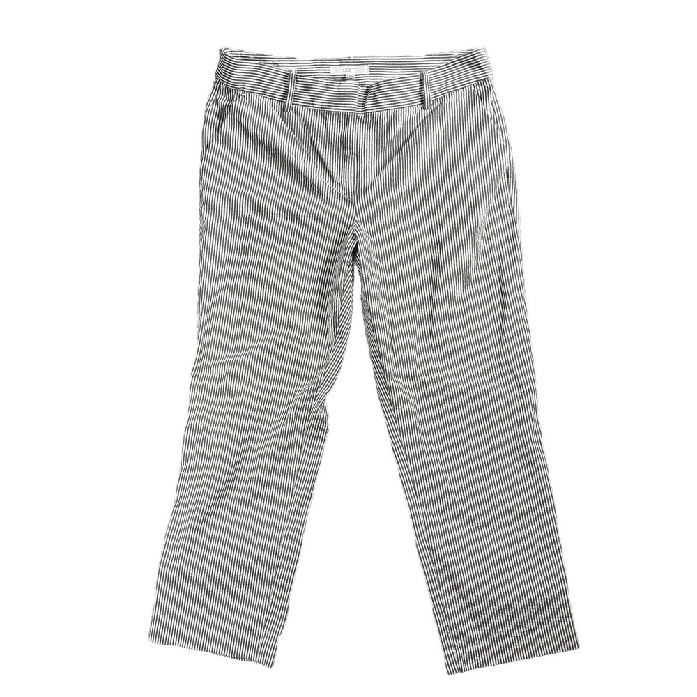 Loft Pants Size 8‎ Riviera Slim Striped Zip Stretch Gray White Seersucker